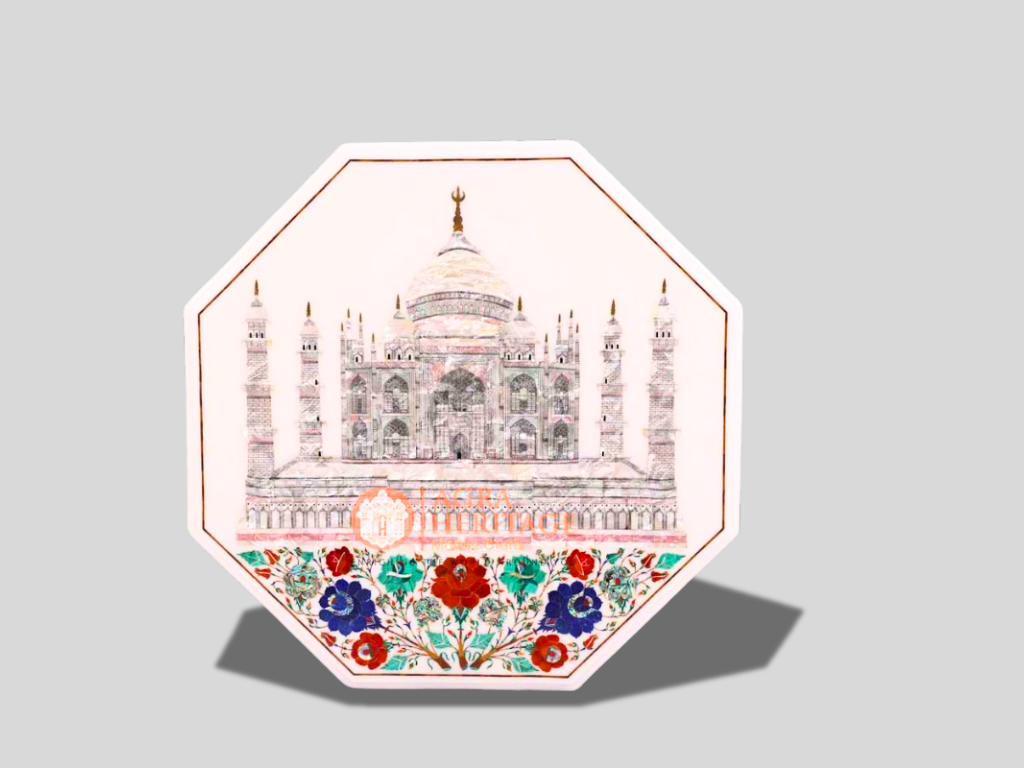 Marble White Taj Mahal Mop Stone Art Table Top